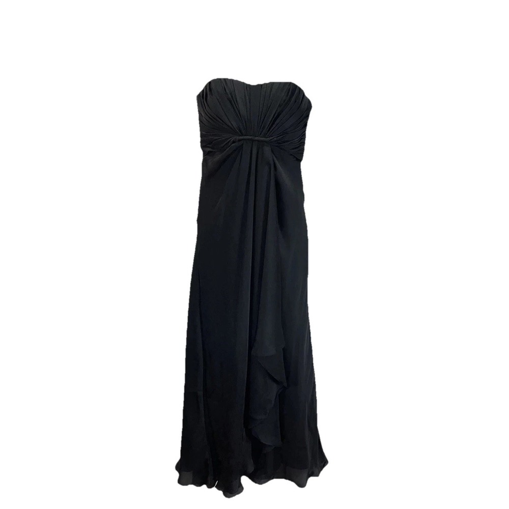 Monique Lhuillier Bridesmaid Black Strapless Ruched Satin Gown Size 10 Maxi‎